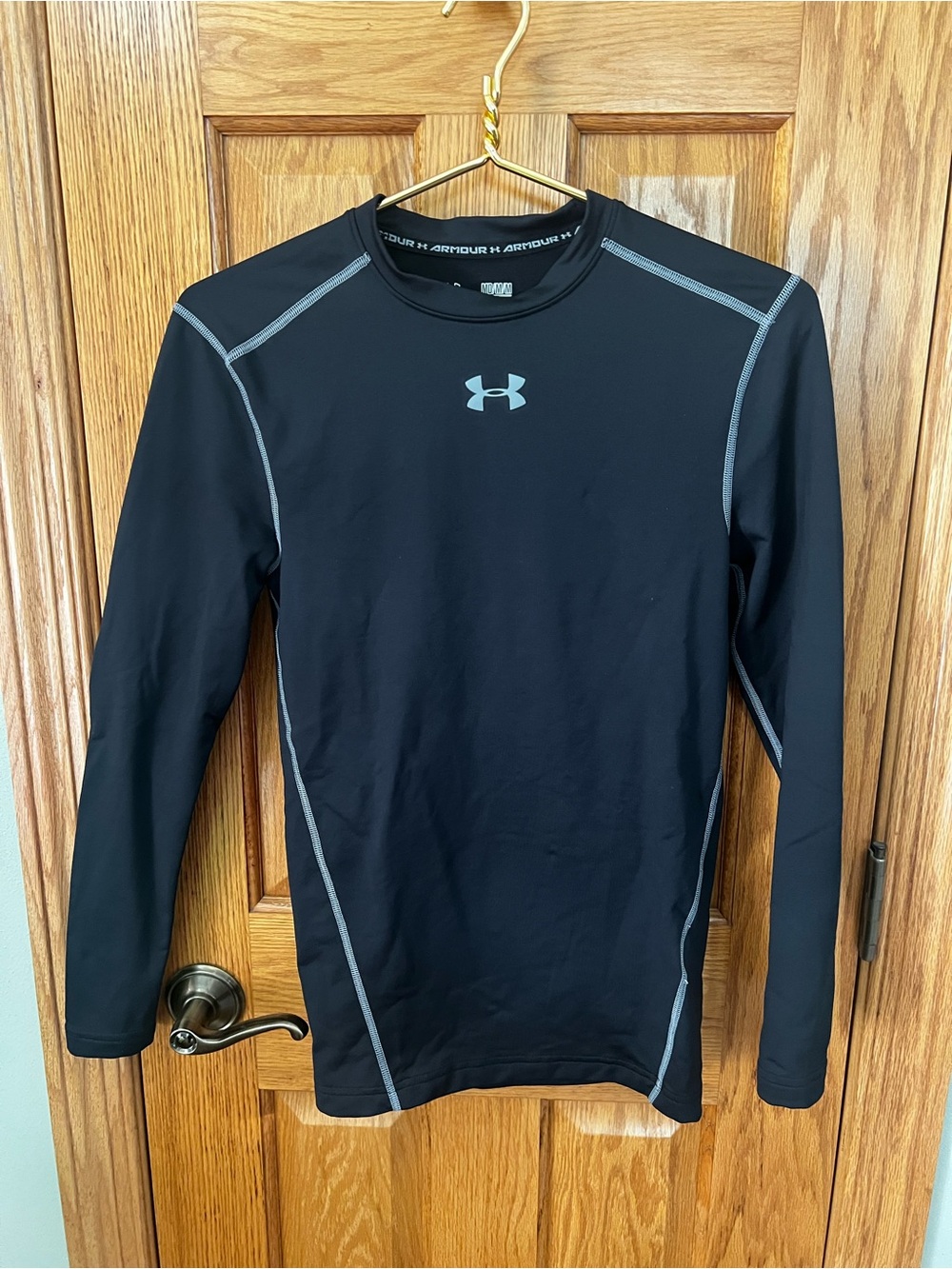 Under Armour Black Long Sleeve Compression Shirt with Gray Stitching
